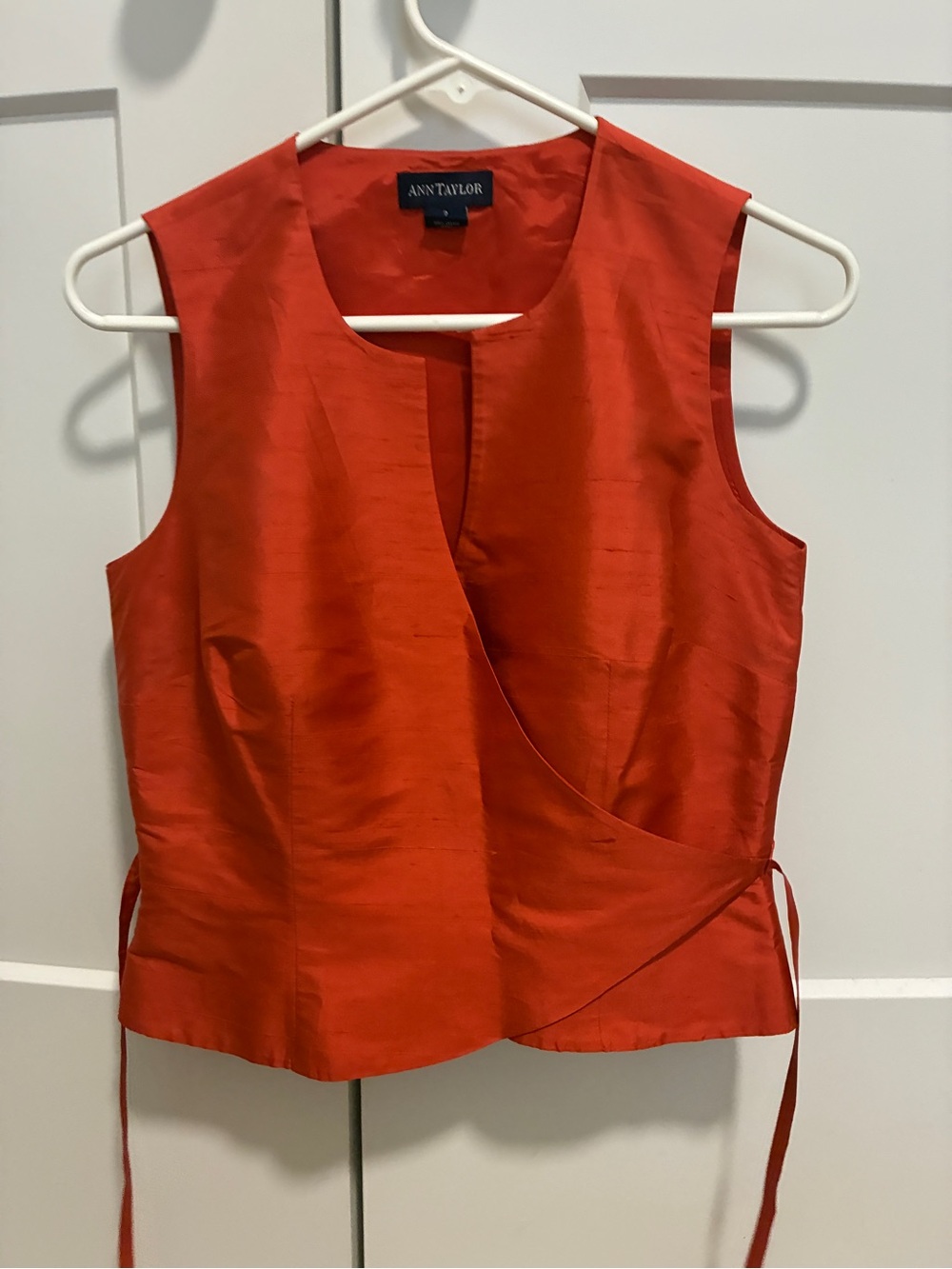 Ann Taylor Orange-Red Sleeveless Wrap Shell